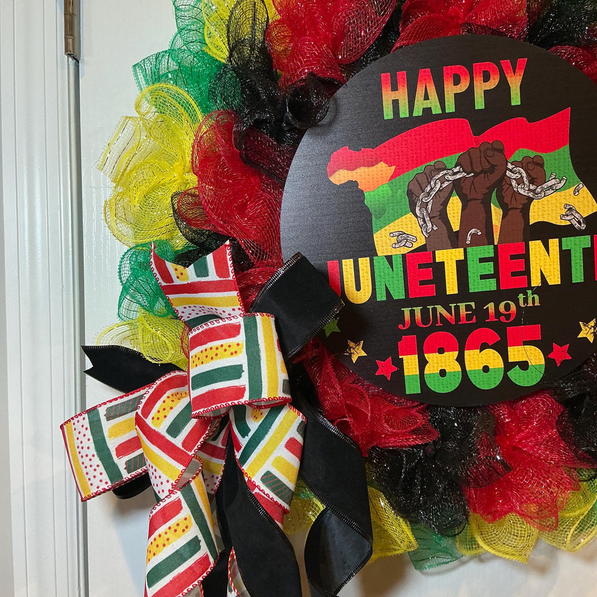 Globe Sign Juneteenth Wreath, Freedom Day 1865 Black Red Green Gold, June 19th Handmade Gift