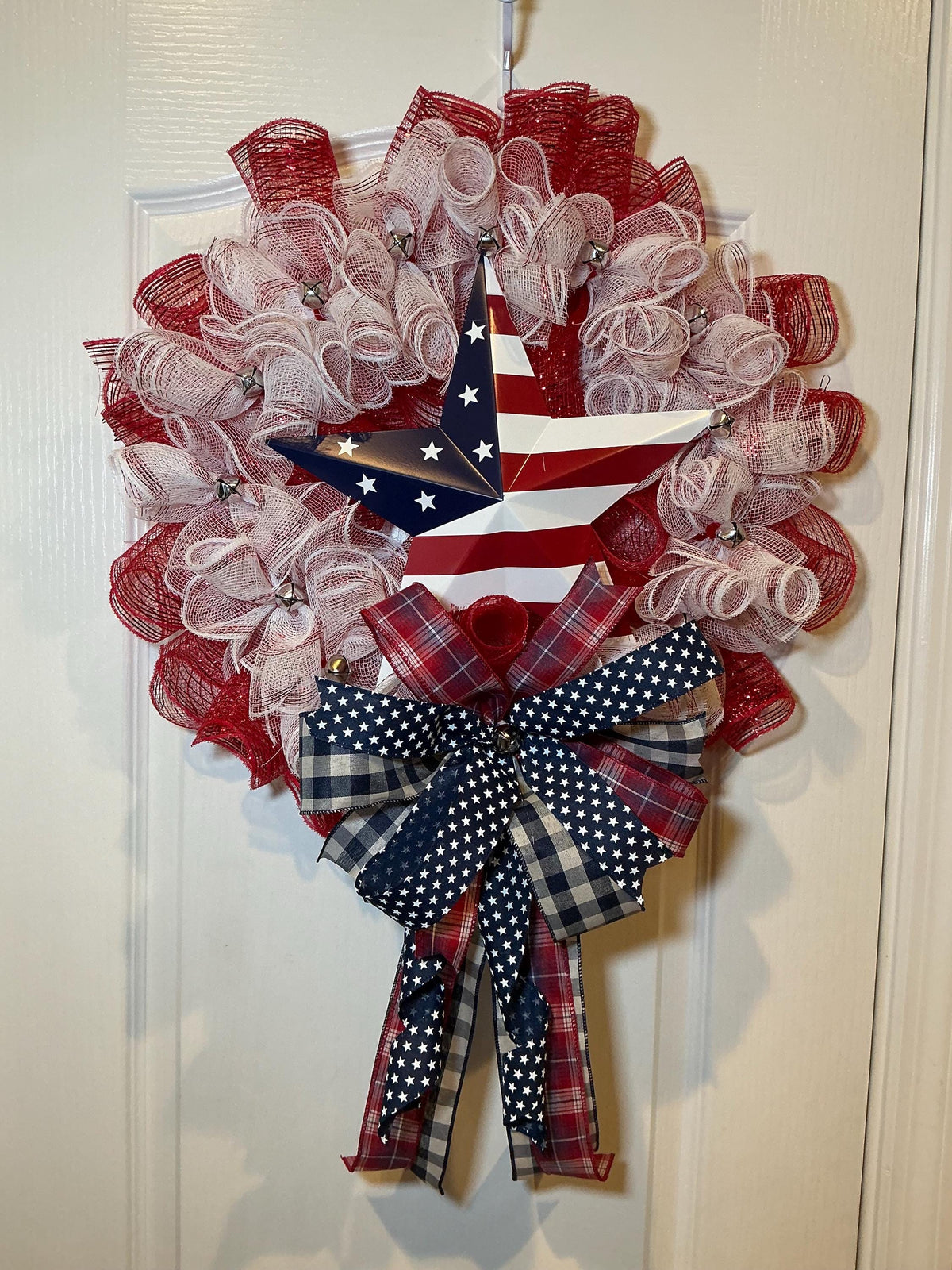 Fourth of July Wreath, American Flag Star, Red White Blue Deco Mesh, Patriotic Door Decor, Memorial Day Independence Day Wreath