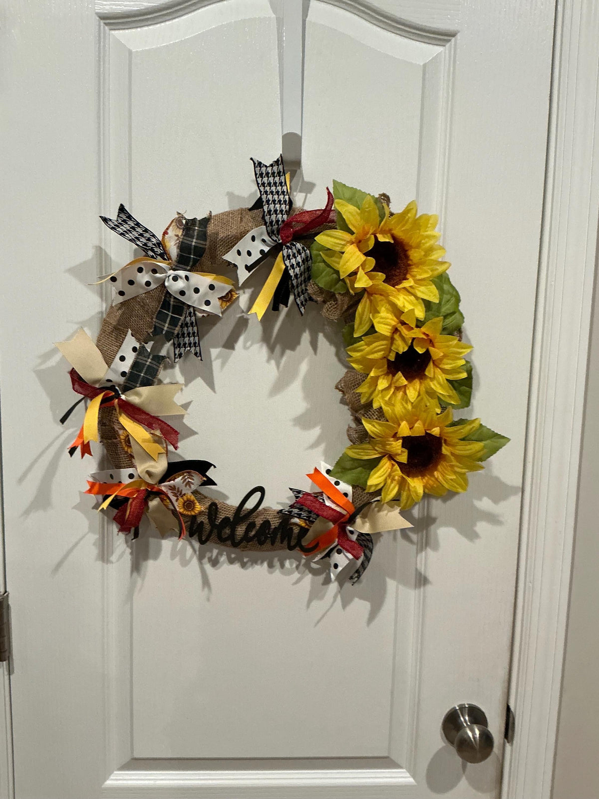 Sunflower Welcome Wreath, 18 Inch Burlap Farmhouse Door Decor for Summer Fall