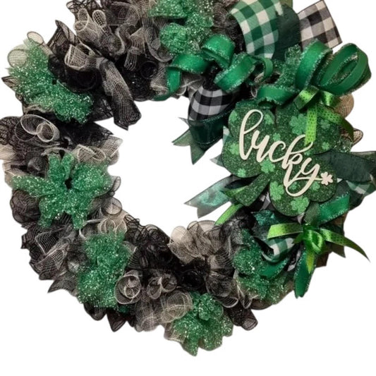 St. Patrick’s Day Lucky Wreath, Green Shamrock Door Decor , Irish Front Door Decoration