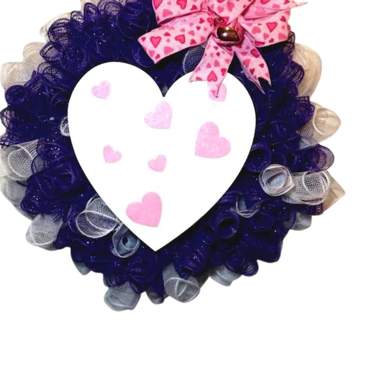 Valentin’s Day Heart Wreath, Purple and  Pink Door Decor , Romantic Mesh Front Door Decoration