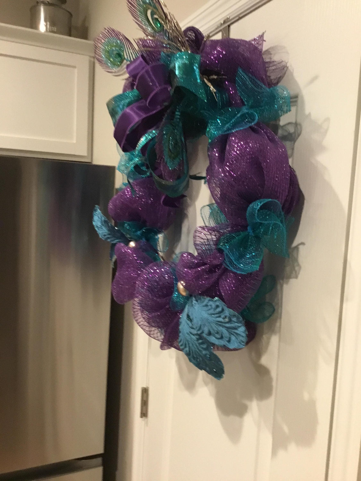 Front Door Wreath, Peacock Feather Wreath, Purple Teal Elegant, Glam  Decor, Feather Door Hanger