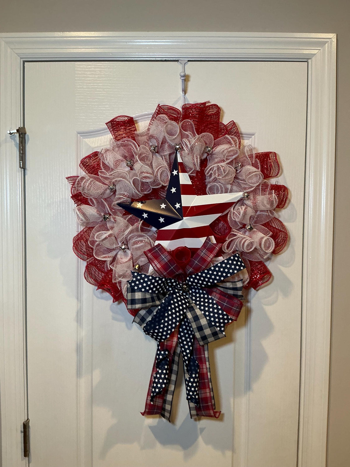 Fourth of July Wreath, American Flag Star, Red White Blue Deco Mesh, Patriotic Door Decor, Memorial Day Independence Day Wreath