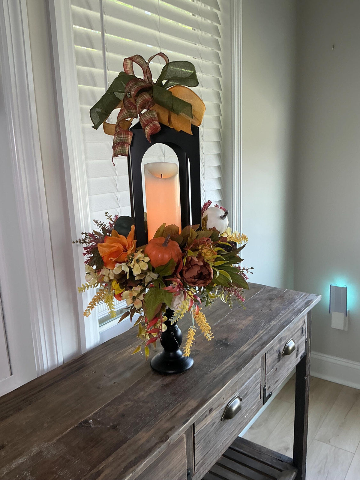 Fall Lantern Centerpiece, Autumn Table Decor, Pumpkin Floral Arrangement, Farmhouse Fall Decor, Thanksgiving Centerpiece, Handmade Fall Home