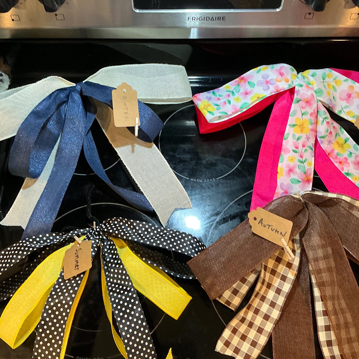 Seasonal Porch and Door Décor Set 4 Double Layered Handmade Bows Spring Summer Autumn Winter Sign Treat Yourself Gift for Busy Mom