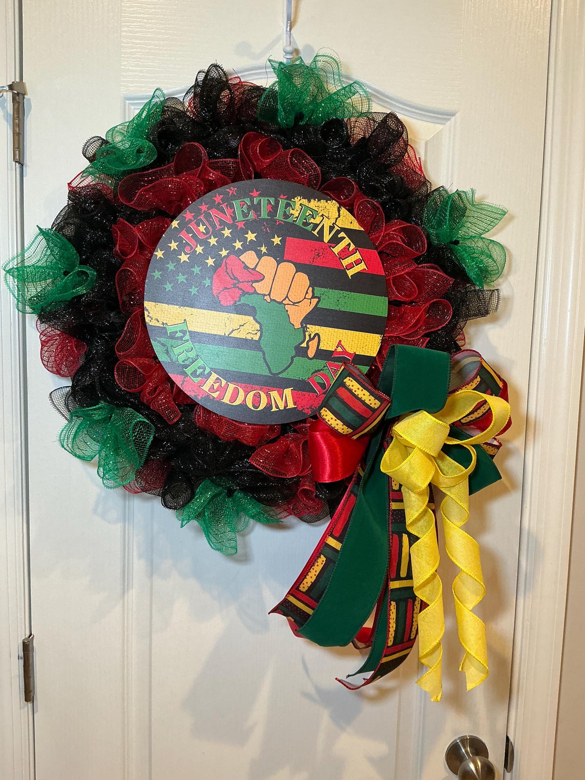 Juneteenth Freedom Day Wreath, Black Red Green Deco Mesh Wreath, Front Door Juneteenth Decor, African American Wreath, Freedom Day Gift