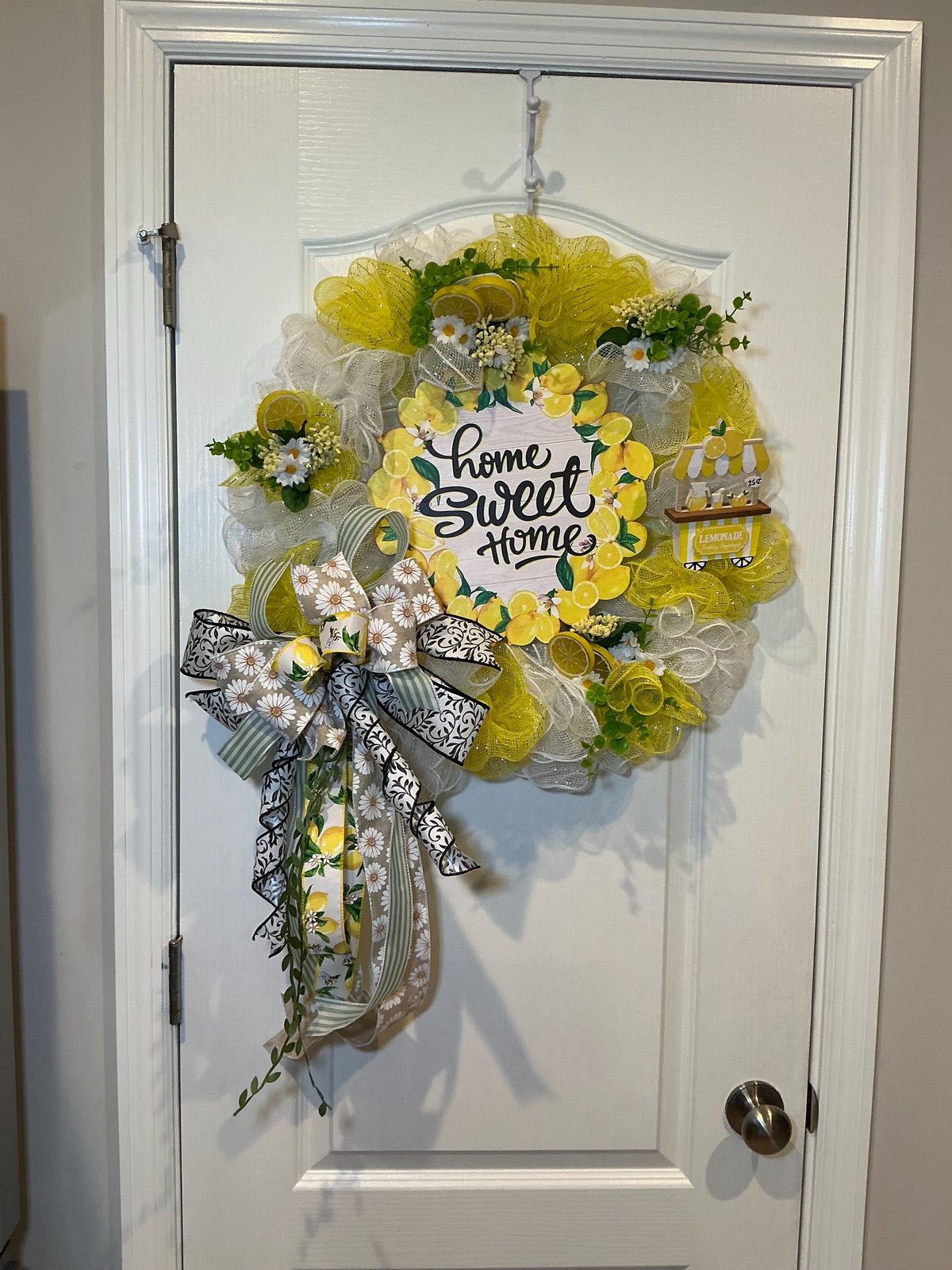 Lemon Deco Mesh Wreath, 18 Inch Home Sweet Home Sign with Daisy Bow