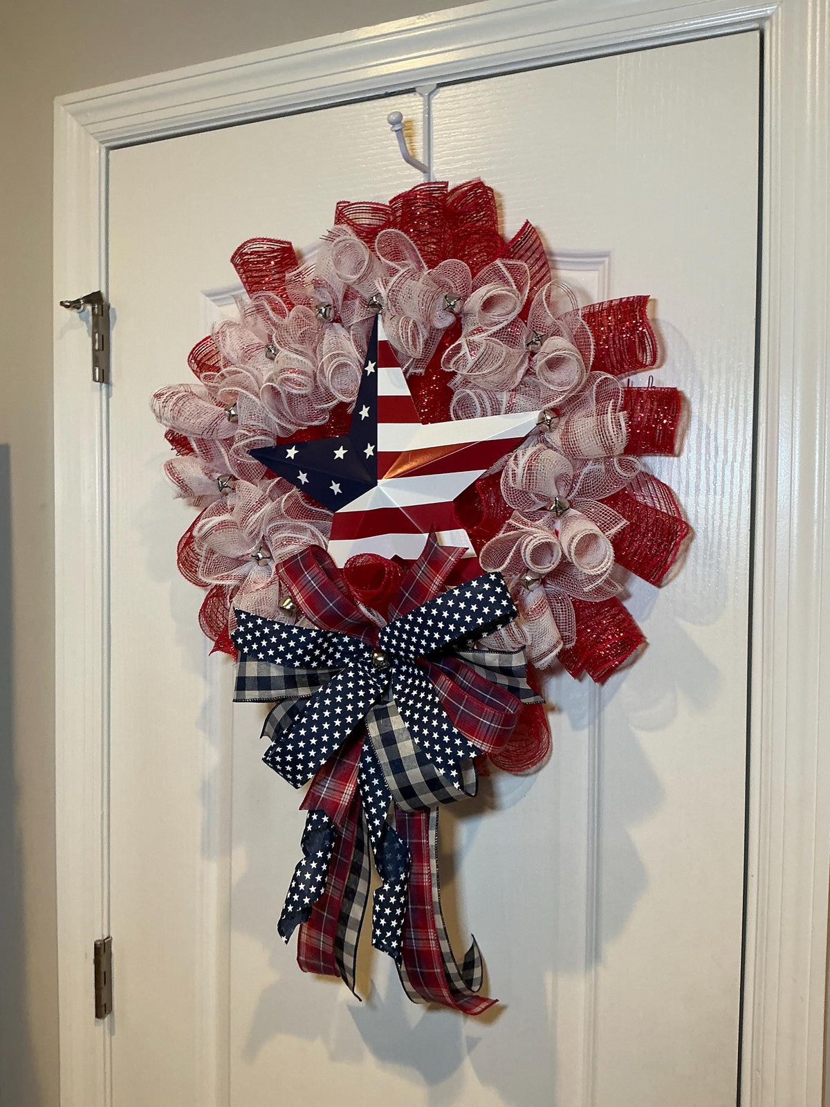 Fourth of July Wreath, American Flag Star, Red White Blue Deco Mesh, Patriotic Door Decor, Memorial Day Independence Day Wreath