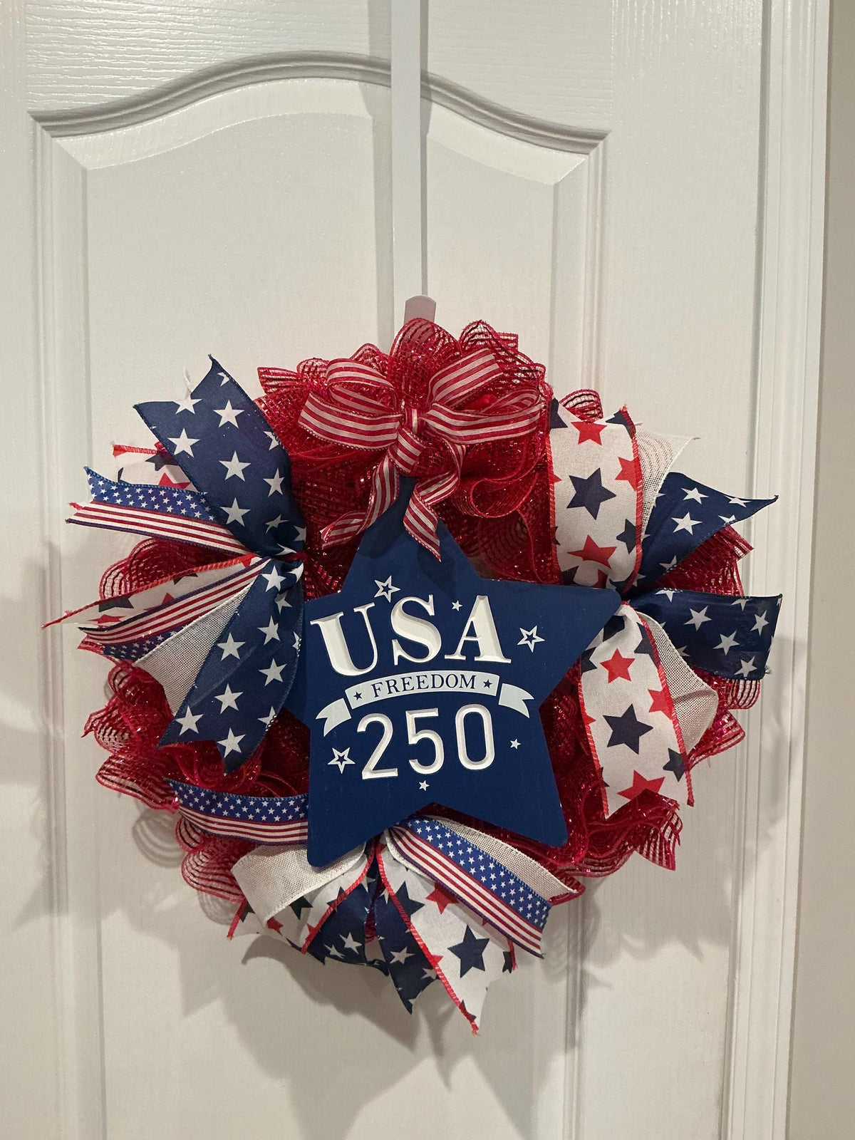 USA 250th Anniversary Wreath, Red White Blue Americana Front Door Decor