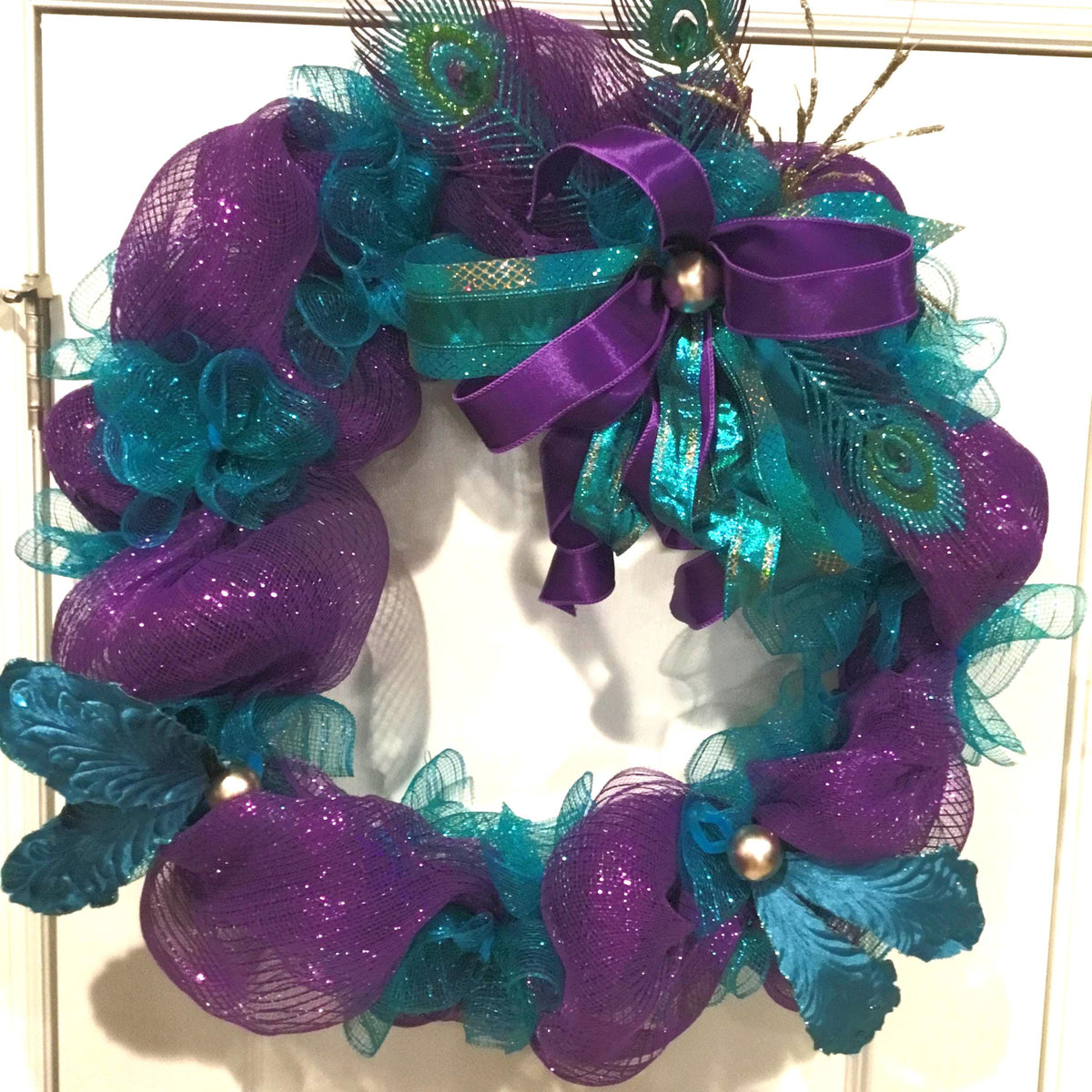 Front Door Wreath, Peacock Feather Wreath, Purple Teal Elegant, Glam  Decor, Feather Door Hanger