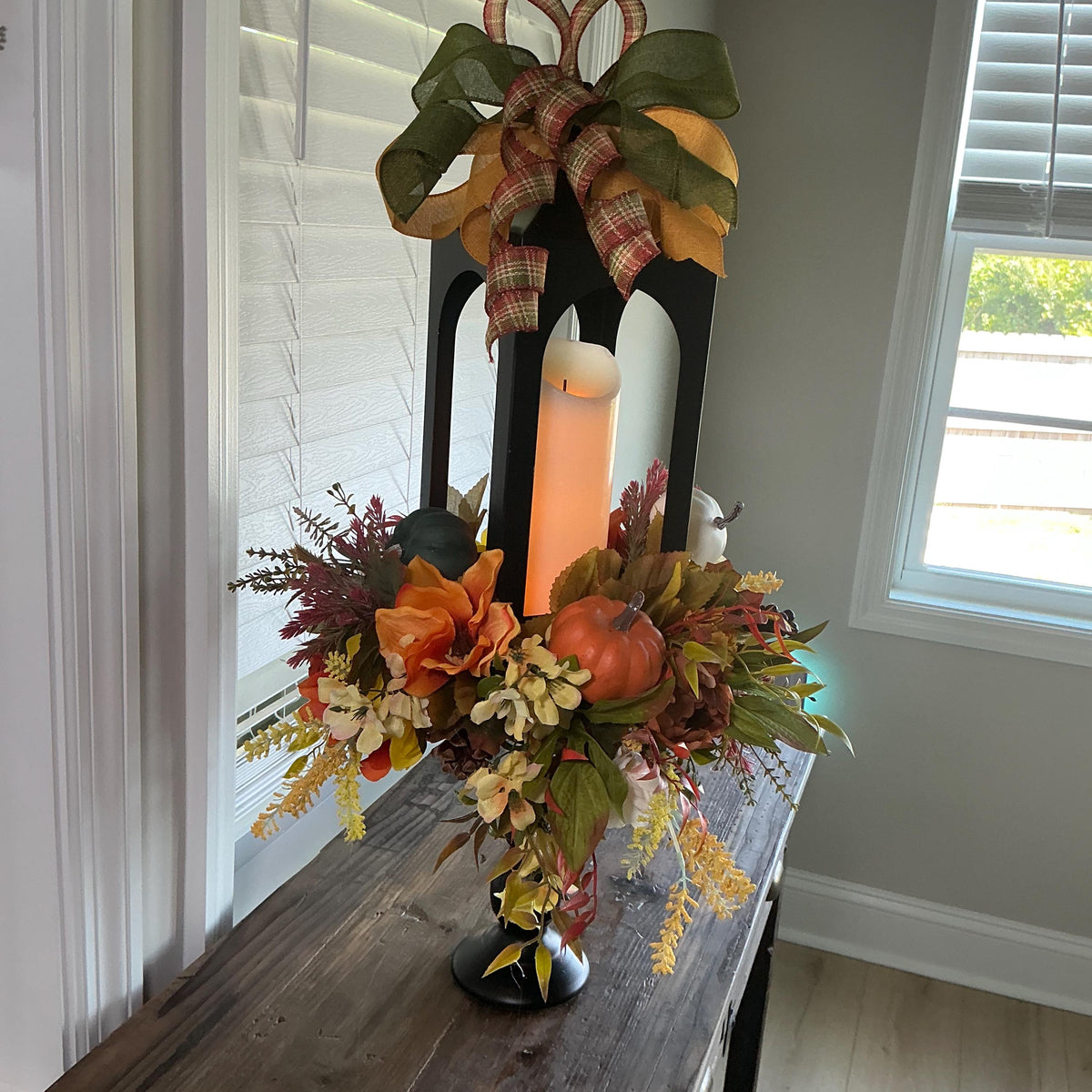 Fall Lantern Centerpiece, Autumn Table Decor, Pumpkin Floral Arrangement, Farmhouse Fall Decor, Thanksgiving Centerpiece, Handmade Fall Home