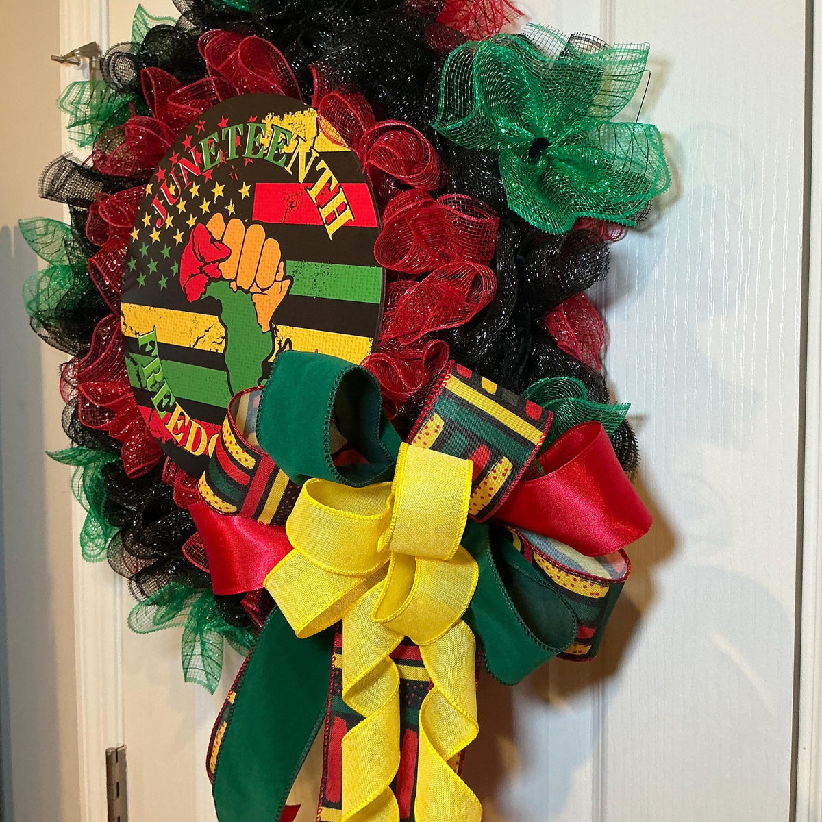 Juneteenth Freedom Day Wreath, Black Red Green Deco Mesh Wreath, Front Door Juneteenth Decor, African American Wreath, Freedom Day Gift