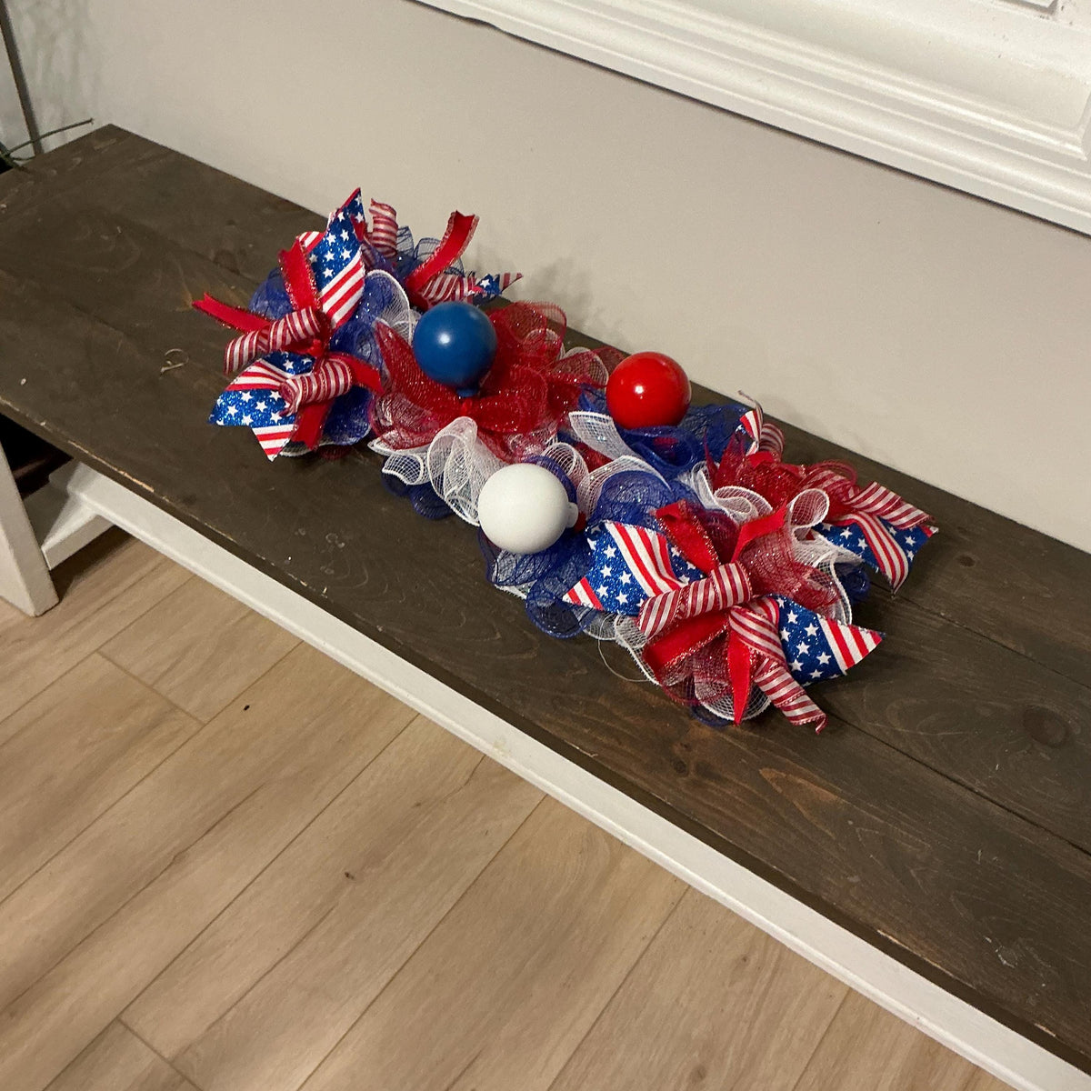 Americana Swag, Land of the Free Floral Door Decor, Red White Blue Mailbox Accent