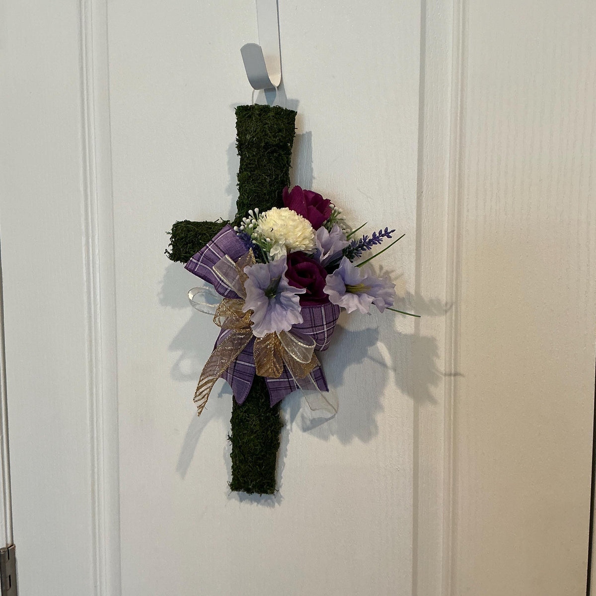 Moss Covered Cross Wreath, 17 x 8 Inch Christian Front Door Wall Decor
