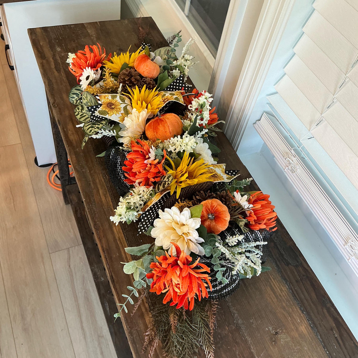 Fall Sunflower Door Swag, 22 Inch Pumpkin Floral Farmhouse Hanging Decor