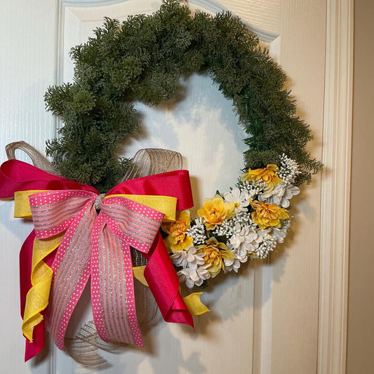 Wreath with Large Layered bow with center Pearl