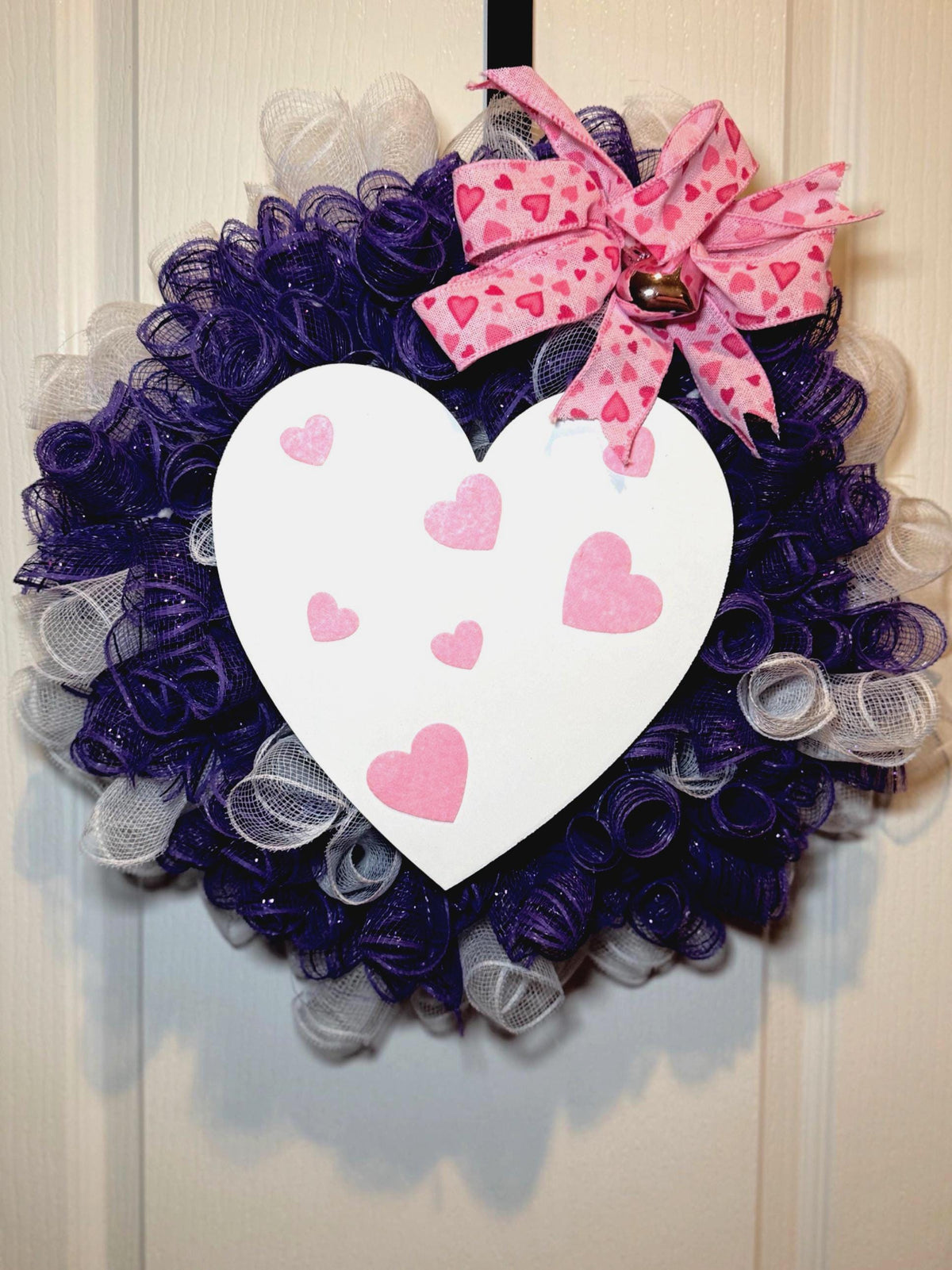 Valentin’s Day Heart Wreath, Purple and  Pink Door Decor , Romantic Mesh Front Door Decoration