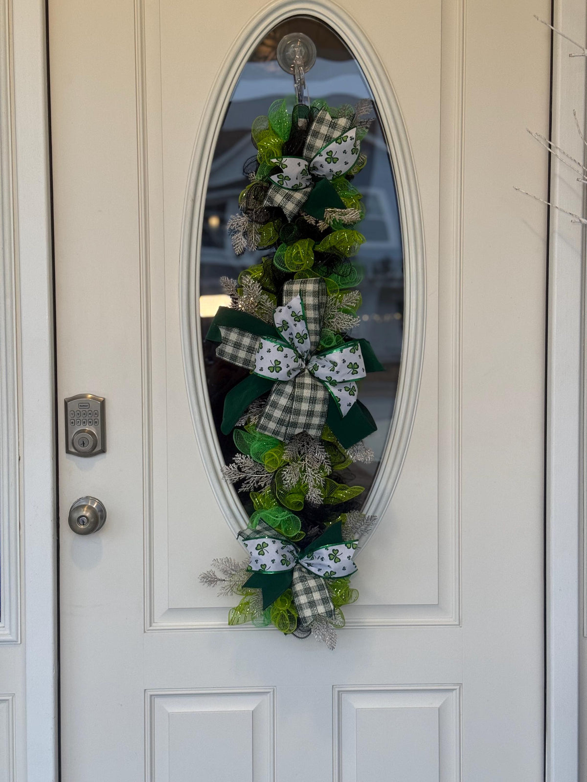 St. Patrick's Day Lucky Swag/  Green Plaid Clover Door Decor