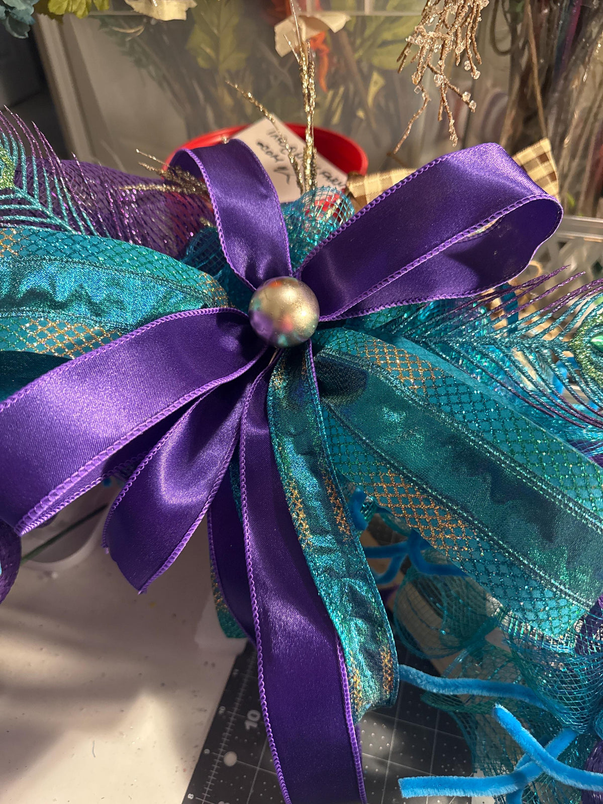 Front Door Wreath, Peacock Feather Wreath, Purple Teal Elegant, Glam  Decor, Feather Door Hanger