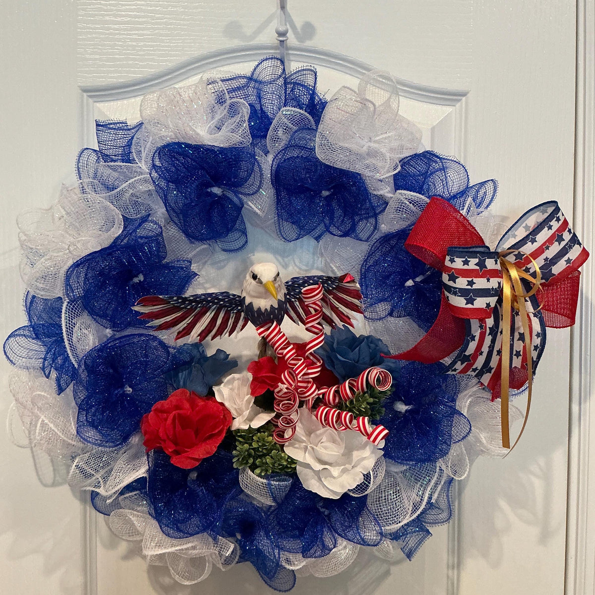 America 250th Anniversary Patriotic Eagle Wreath, Red White Blue Front Door Decor