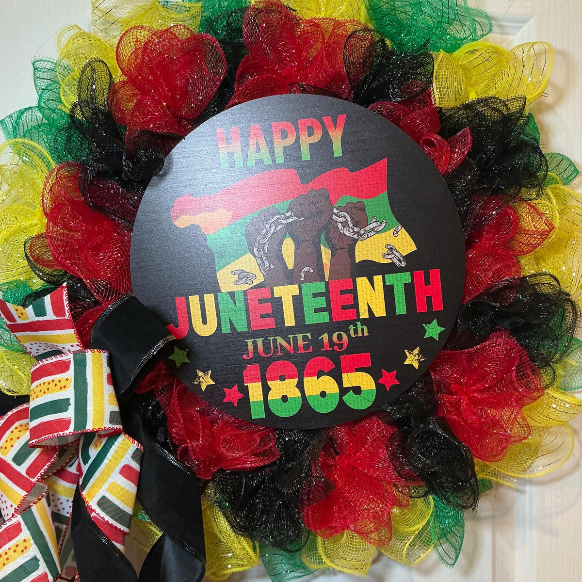 Globe Sign Juneteenth Wreath, Freedom Day 1865 Black Red Green Gold, June 19th Handmade Gift