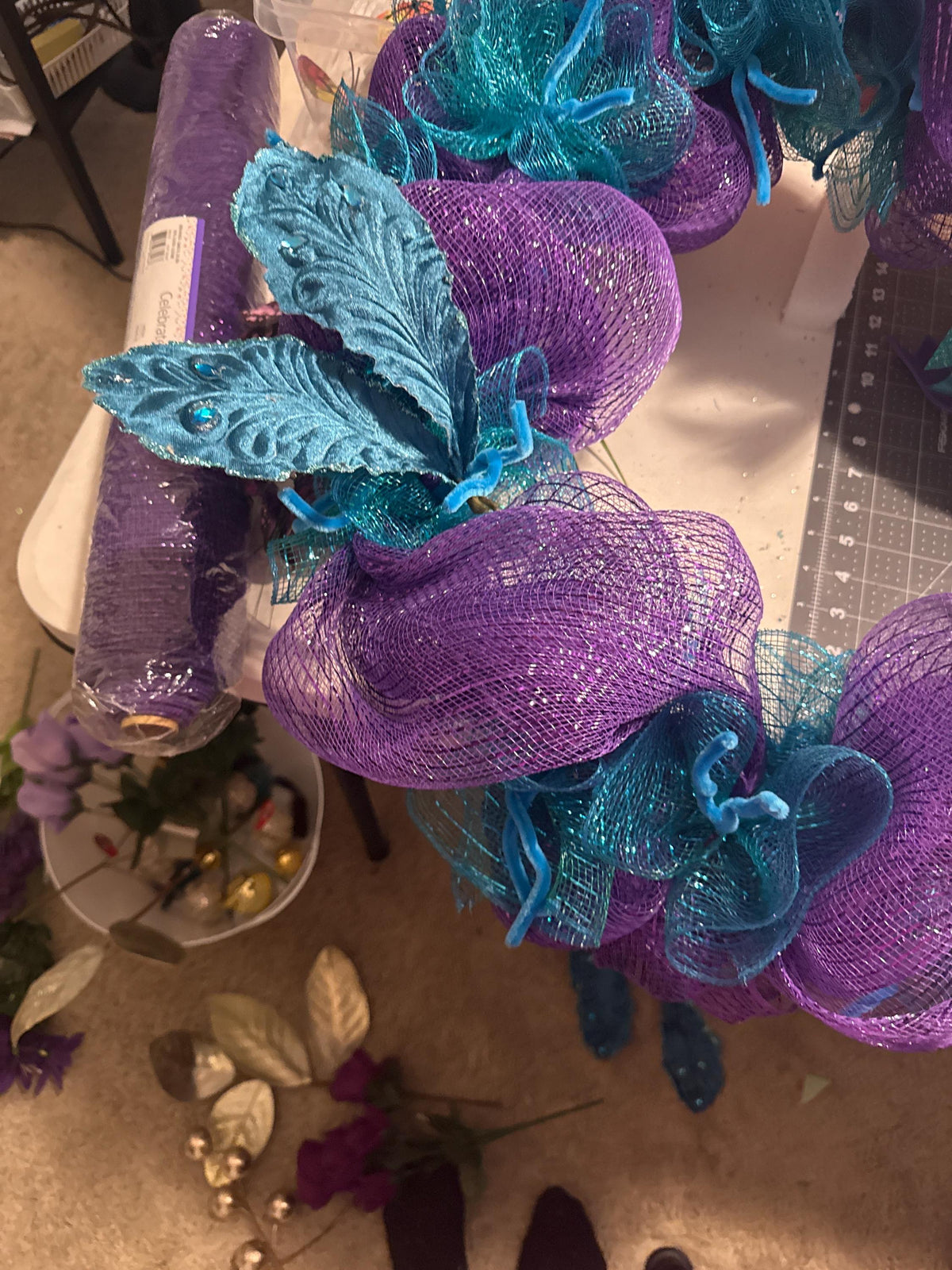 Front Door Wreath, Peacock Feather Wreath, Purple Teal Elegant, Glam  Decor, Feather Door Hanger