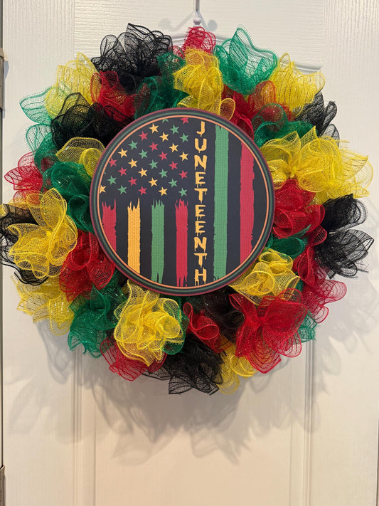 Black Red Green Gold Wreath, Juneteenth African American Heritage, Freedom Day June 19th Decor
