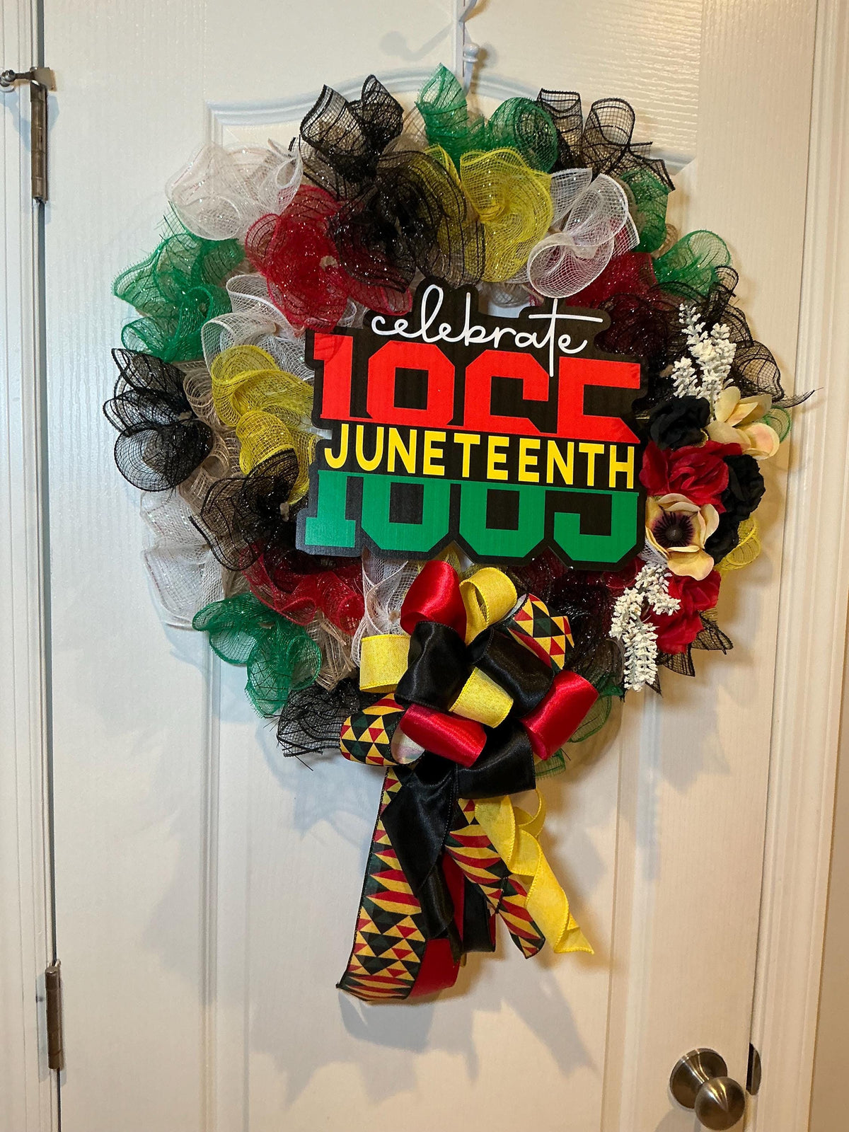 Celebrate 1865 Juneteenth Wreath, Black Red Green African American Decor, Handmade Juneteenth Gift