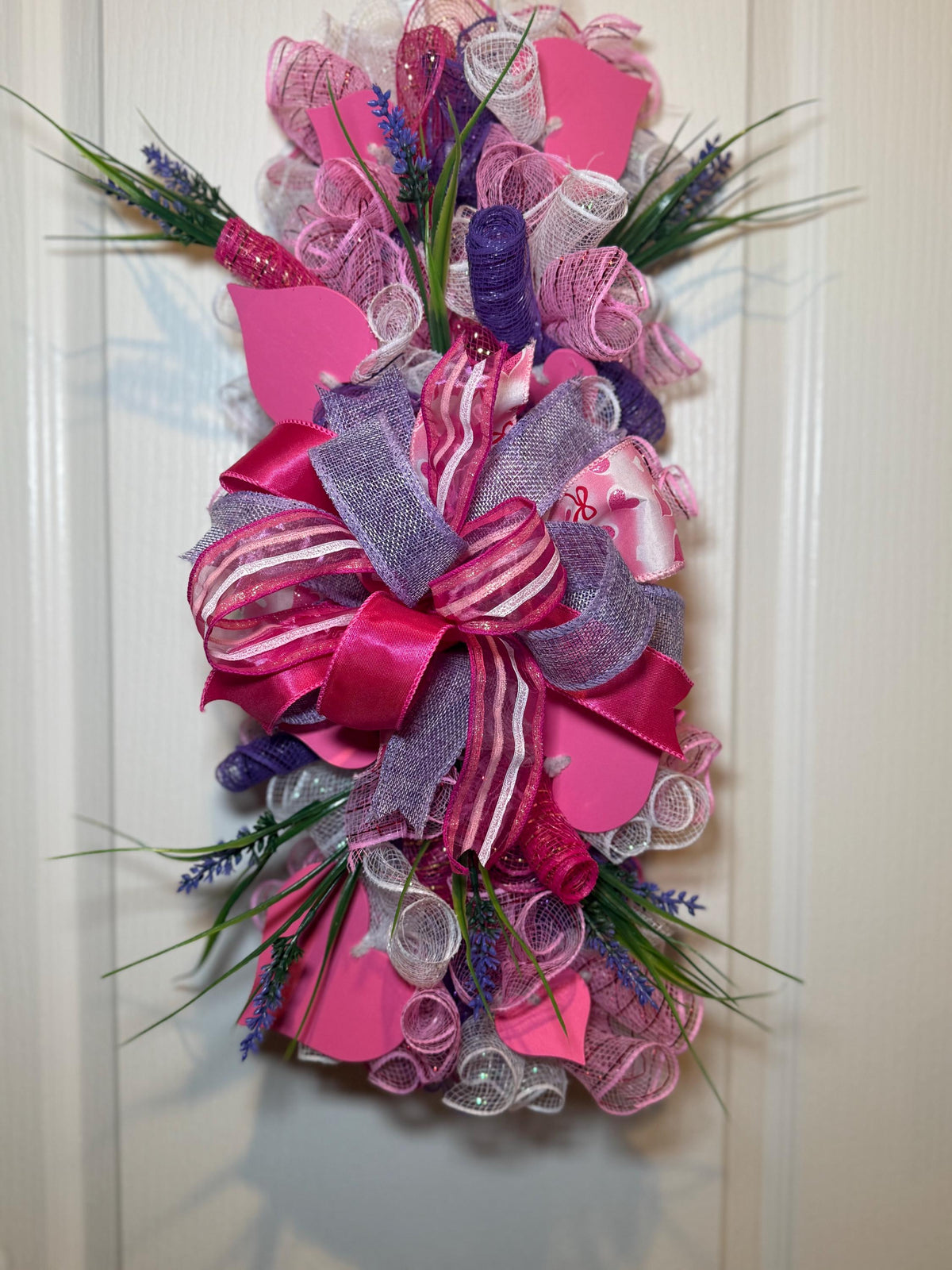 Handmade Pink Purple Front Door Swag, Lavender Floral Decor, 21 Inch Spring Accent