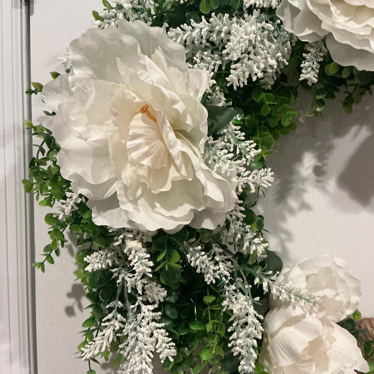 White Peony Wreath, Boxwood Ivory Bow Bridal Decor, Wedding Front Door Multi Purpose Elegance