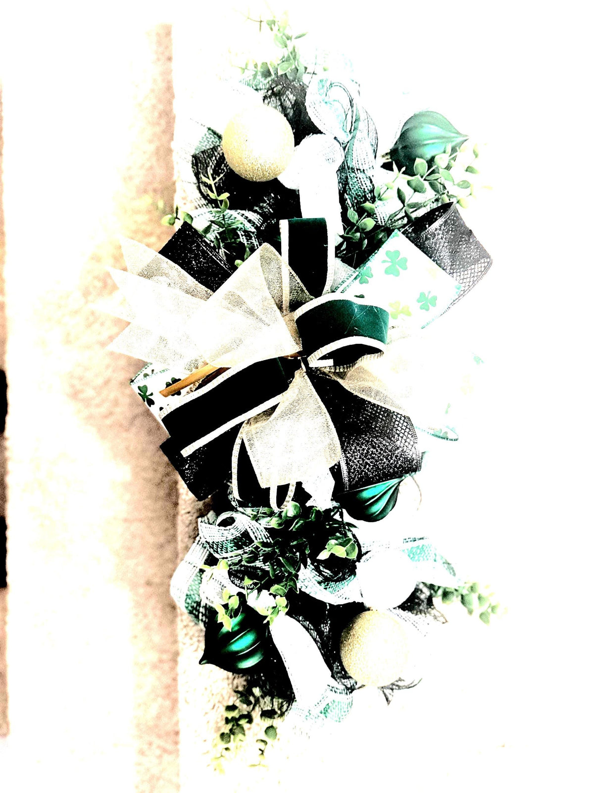 Handcrafted St Patrick's Day Swag: Emerald, Gold Centerpiece