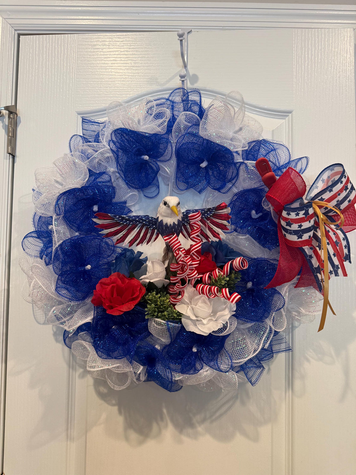 America 250th Anniversary Patriotic Eagle Wreath, Red White Blue Front Door Decor