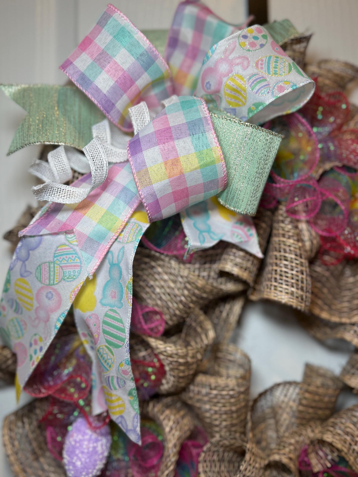 Easter Bunny Butt Wreath, Spring Front Door Decor, Rustic Burlap Easter Decoration