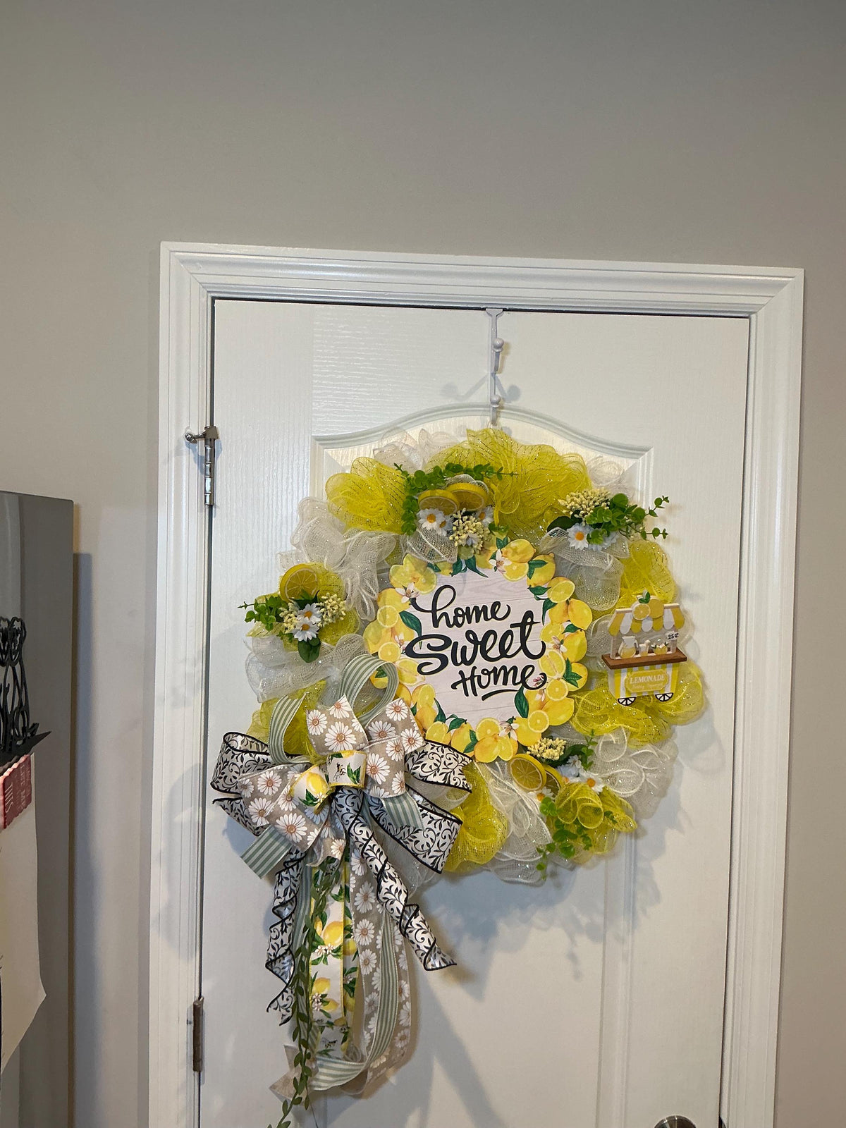 Lemon Deco Mesh Wreath, 18 Inch Home Sweet Home Sign with Daisy Bow