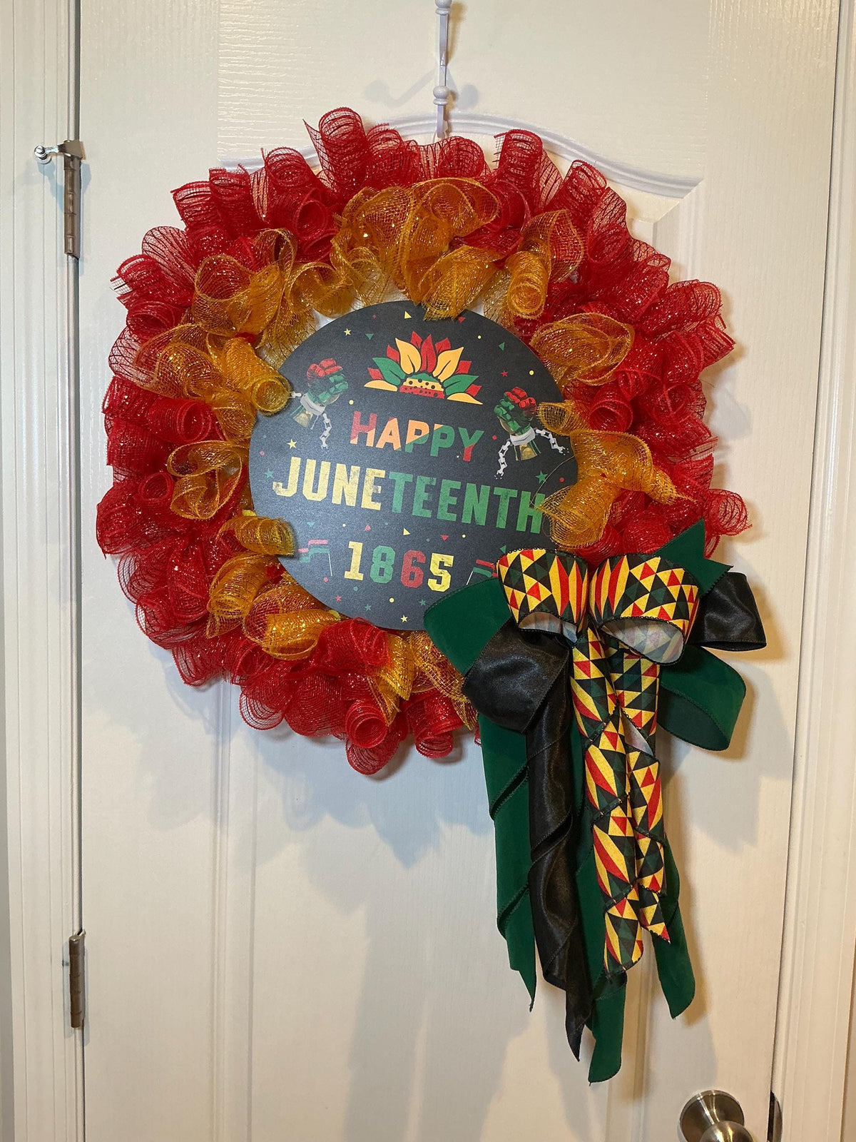 Happy Juneteenth 1865 Wreath, Kente Print Red Gold, African American Heritage June 19 Gift