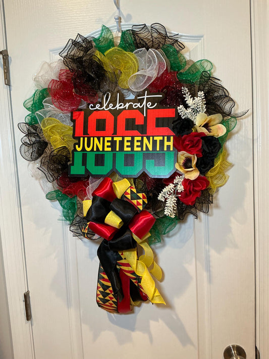 Celebrate 1865 Juneteenth Wreath, Black Red Green African American Decor, Handmade Juneteenth Gift