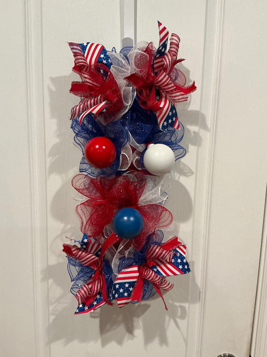 Americana Swag, Land of the Free Floral Door Decor, Red White Blue Mailbox Accent