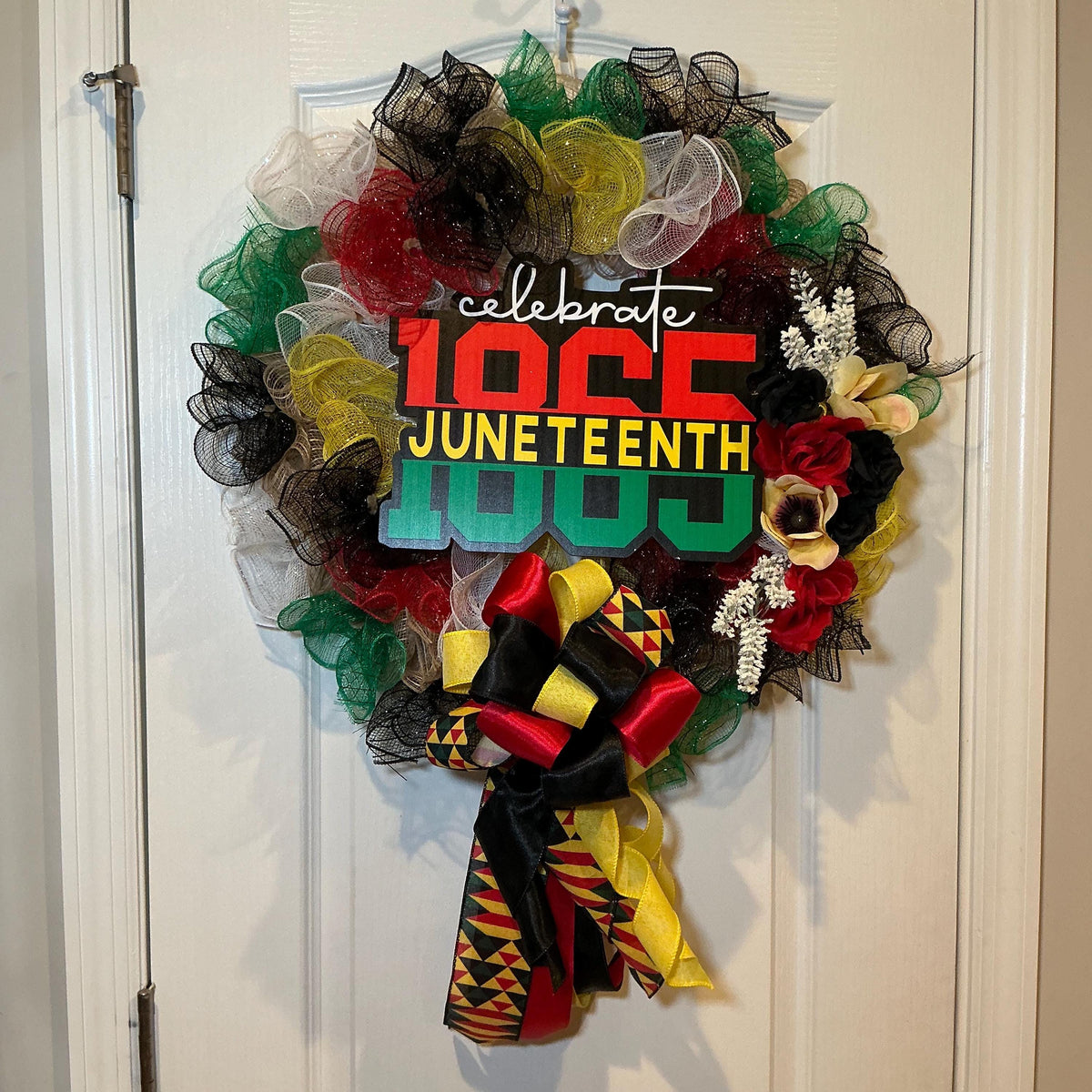 Celebrate 1865 Juneteenth Wreath, Black Red Green African American Decor, Handmade Juneteenth Gift