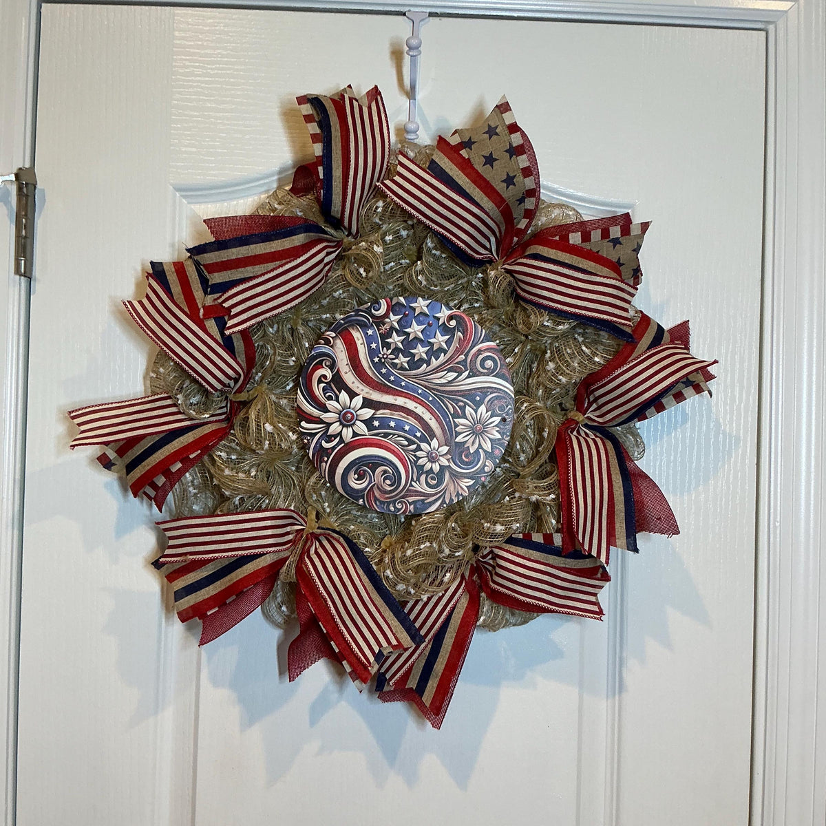 Paisley Star Americana Wreath, Red White Blue Stars and Stripes, Fourth of July Decor