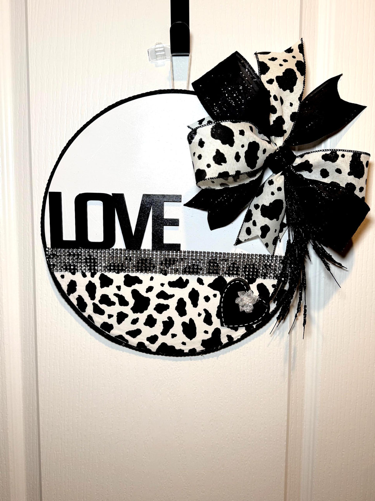 Western Chic Cow Print LOVE Door Hanger - Rhinestone Farmhouse Decor
