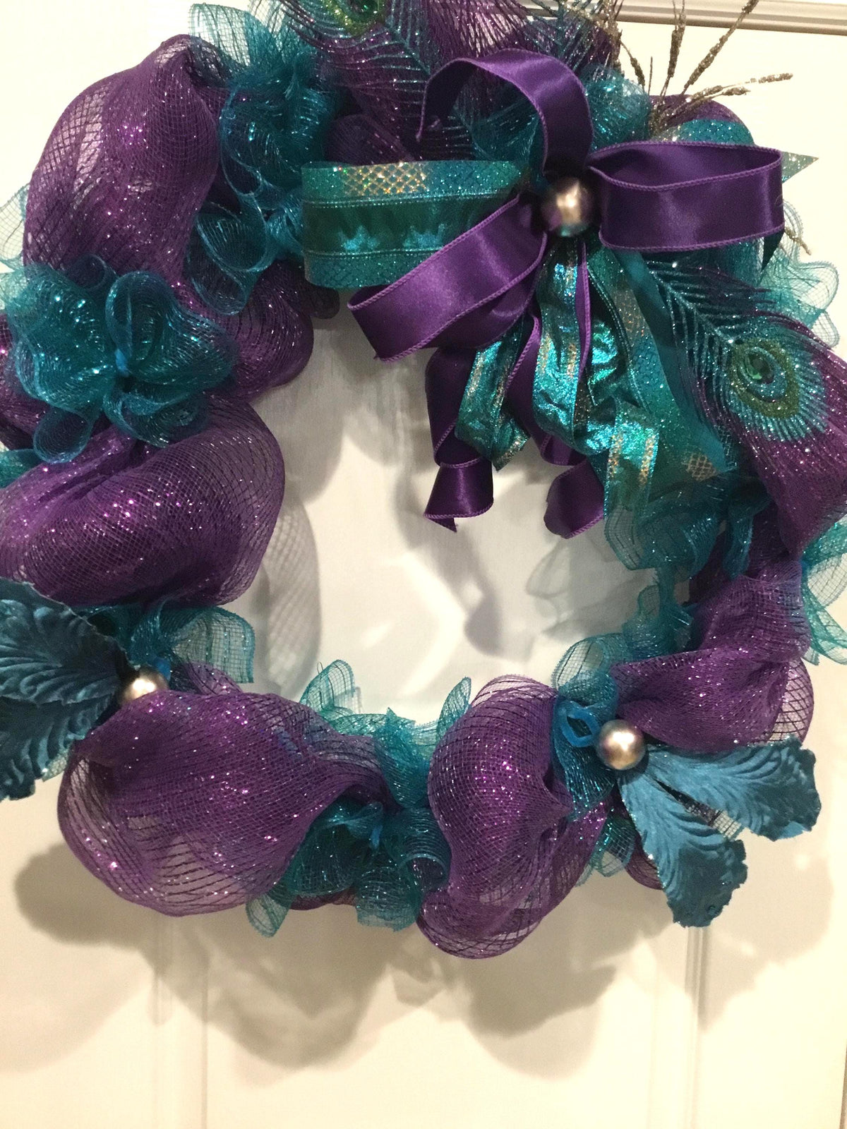 Front Door Wreath, Peacock Feather Wreath, Purple Teal Elegant, Glam  Decor, Feather Door Hanger