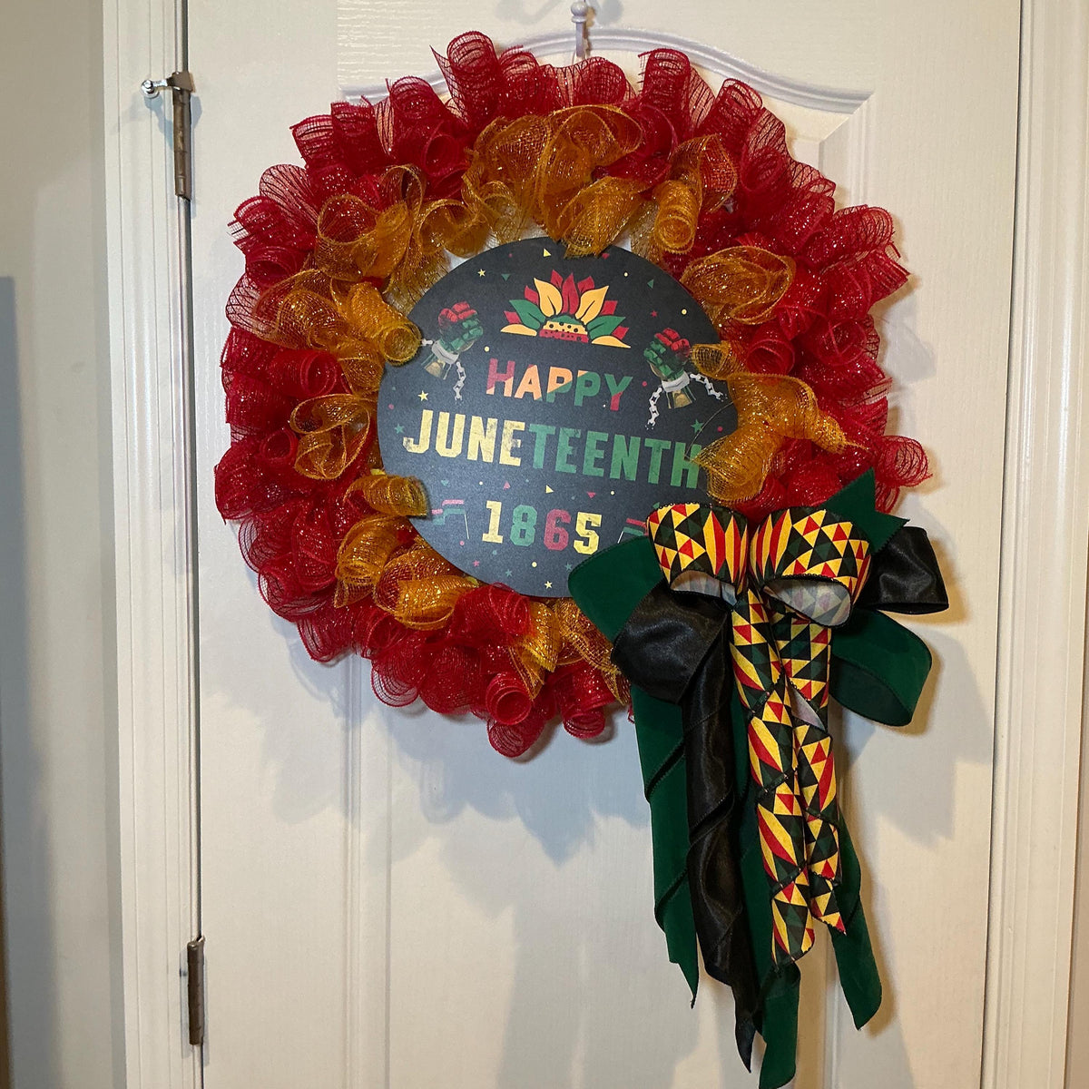 Happy Juneteenth 1865 Wreath, Kente Print Red Gold, African American Heritage June 19 Gift