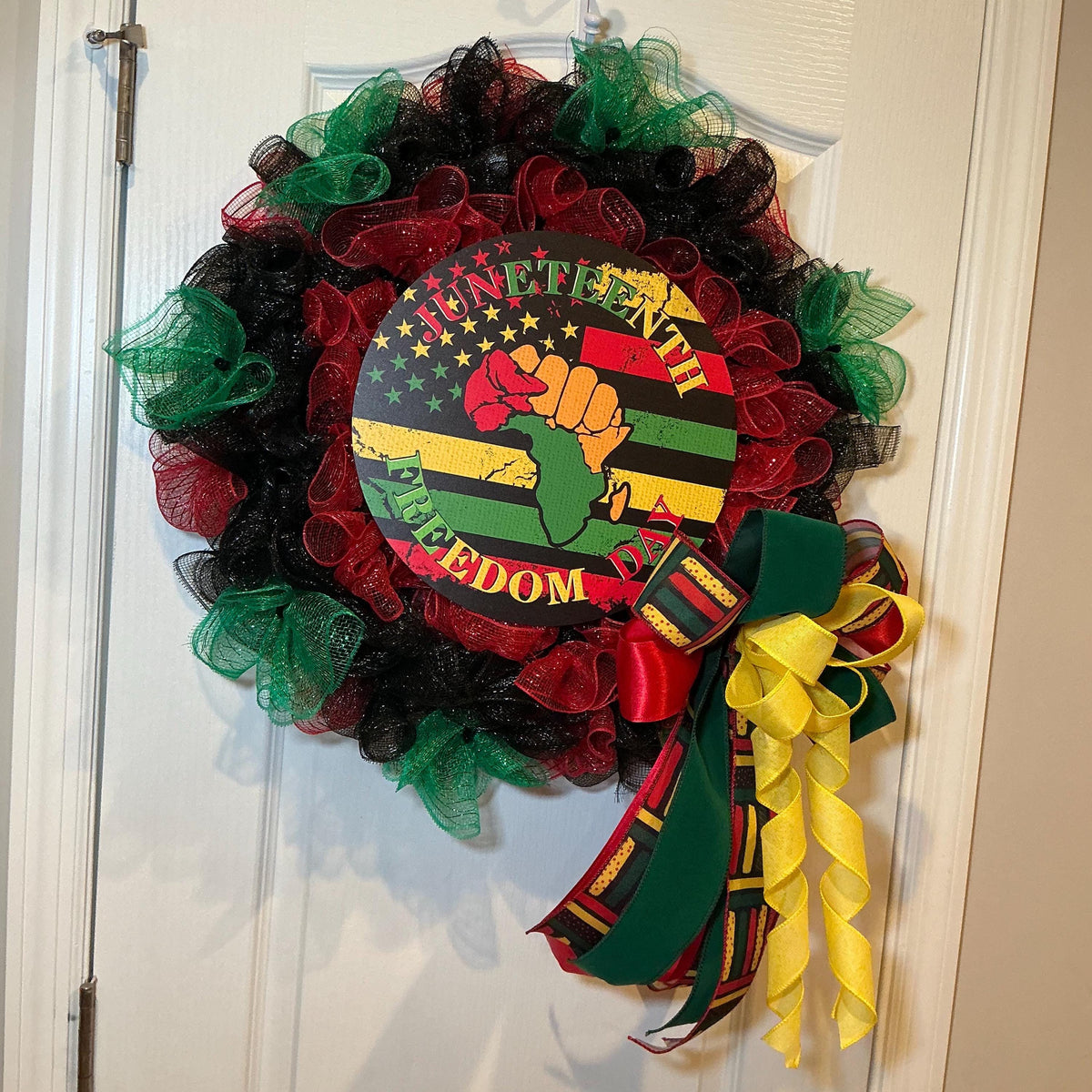 Juneteenth Freedom Day Wreath, Black Red Green Deco Mesh Wreath, Front Door Juneteenth Decor, African American Wreath, Freedom Day Gift
