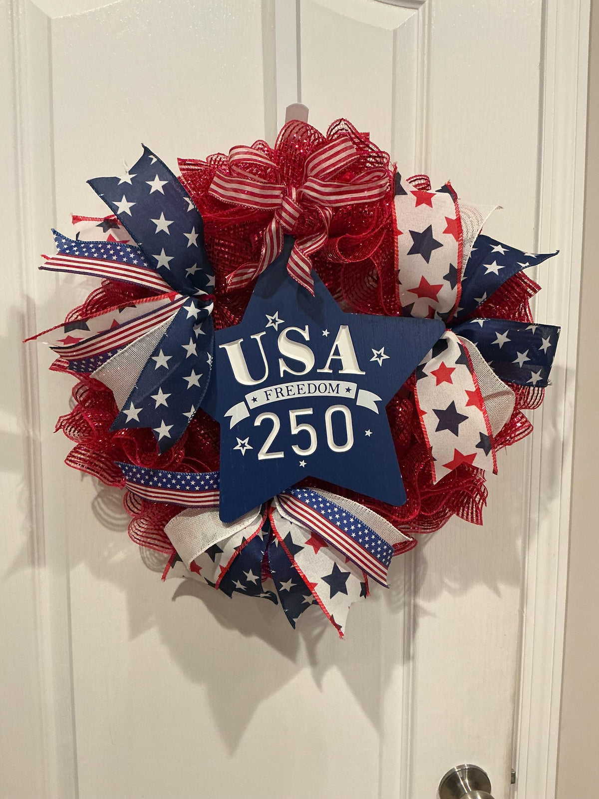 USA 250th Anniversary Wreath, Red White Blue Americana Front Door Decor