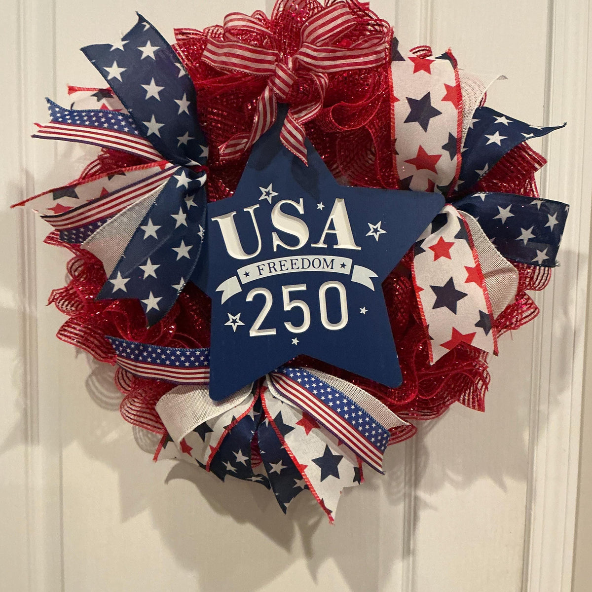 USA 250th Anniversary Wreath, Red White Blue Americana Front Door Decor