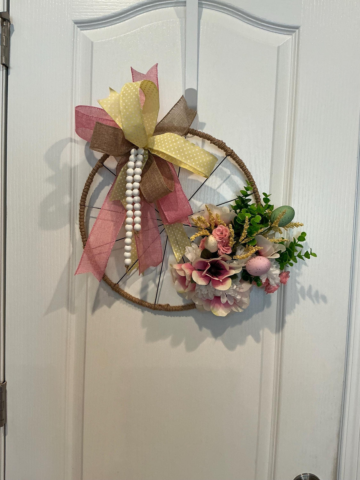 Handcrafted Easter Spoke Wheel Wreath, 14 Inch Farmhouse Spring Door Decor