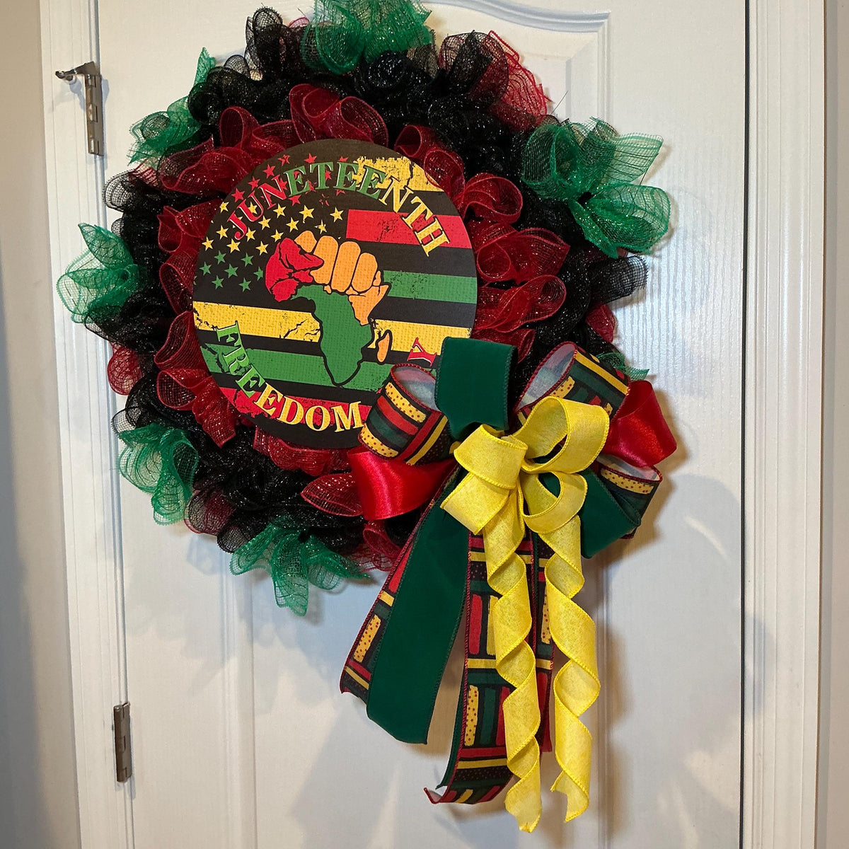 Juneteenth Freedom Day Wreath, Black Red Green Deco Mesh Wreath, Front Door Juneteenth Decor, African American Wreath, Freedom Day Gift