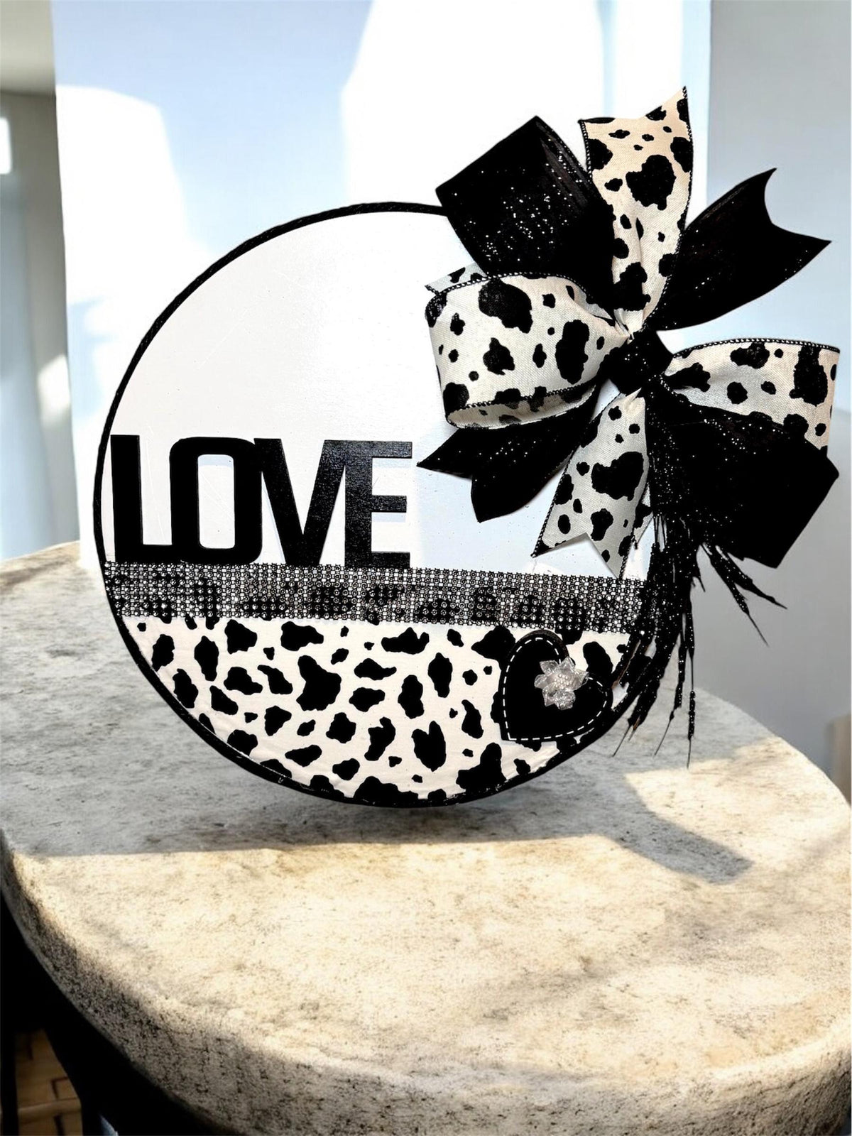 Western Chic Cow Print LOVE Door Hanger - Rhinestone Farmhouse Decor