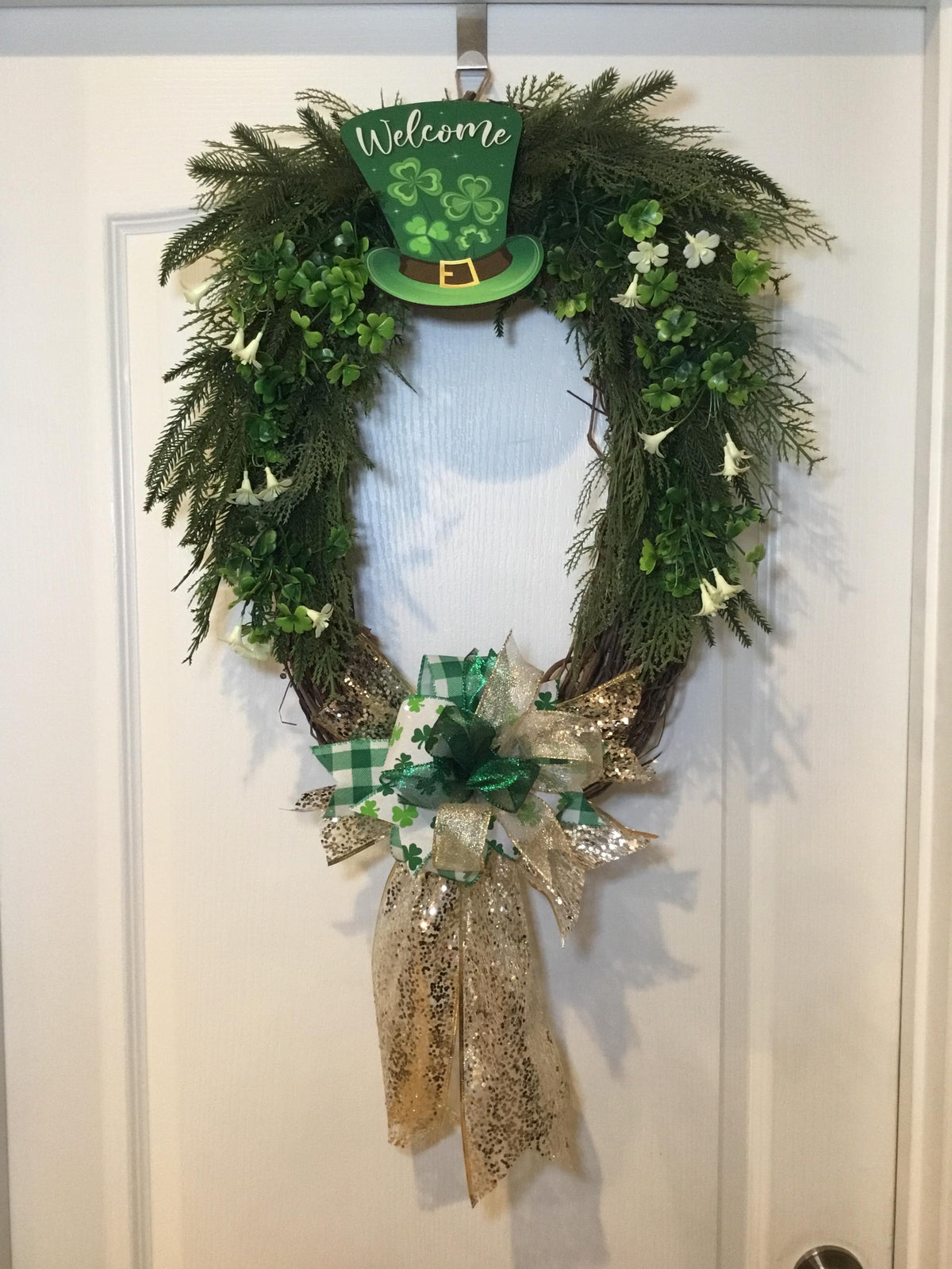 St. Patrick’s Day Door Wreath/ Lucky Irish Clover Decor/ Handmade Wreath