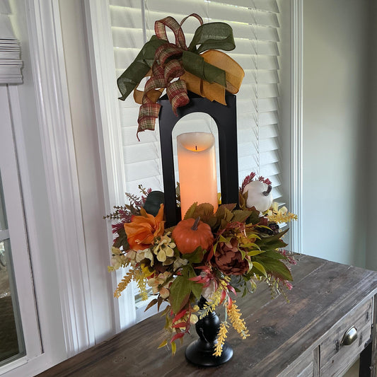 Fall Lantern Centerpiece, Autumn Table Decor, Pumpkin Floral Arrangement, Farmhouse Fall Decor, Thanksgiving Centerpiece, Handmade Fall Home